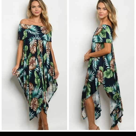 Charmed-fashion Dresses & Skirts - Tropical Asymmetrical Dress with Pockets